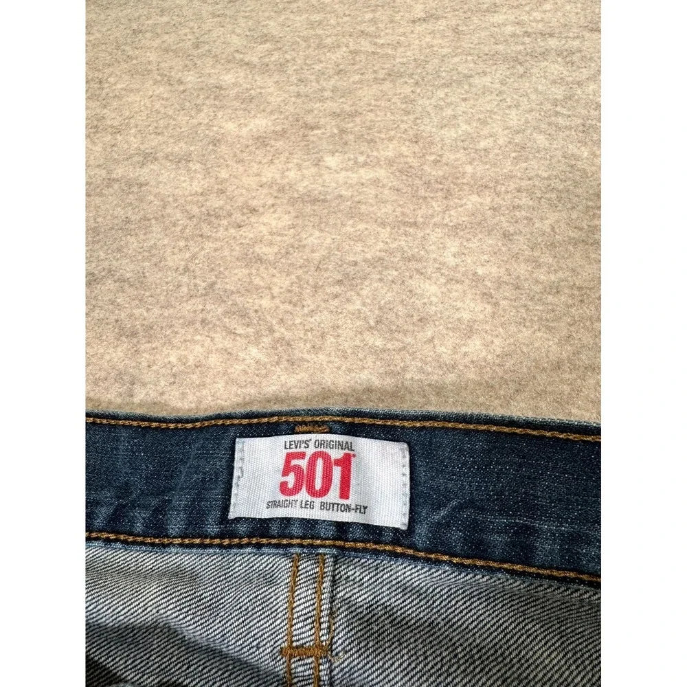 Levis 501 Original Jeans Men 42x30 Blue Whiskering Denim Button Fly Straight Leg